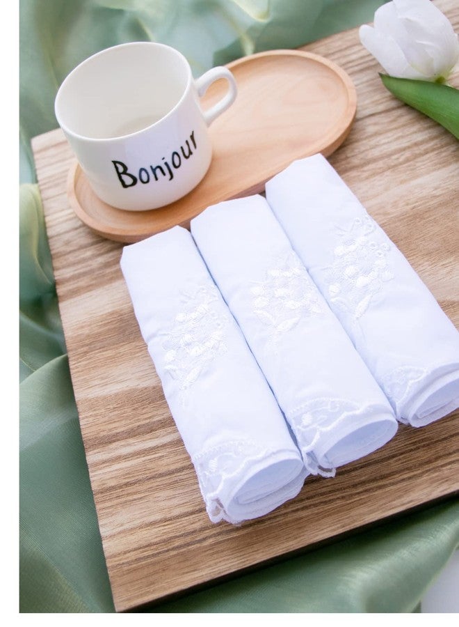 CoCoUSM Womens White Embroidered Cotton Lace Handkerchiefs Pack Bulk - Image 5